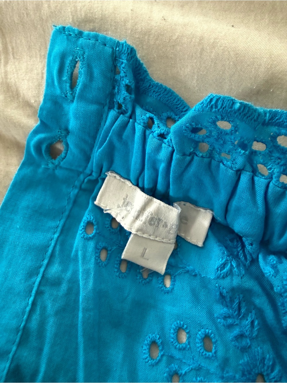 Jennifer & Grace Blue Eyelet Cottagecore Feminine Ruffle Sleeve Blouse Size L - Picture 3 of 3